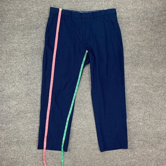 J. Crew Bowery Dress Pant Mens 36 Navy Dot Printed Flat Front Cotton Trousers - Picture 9 of 13
